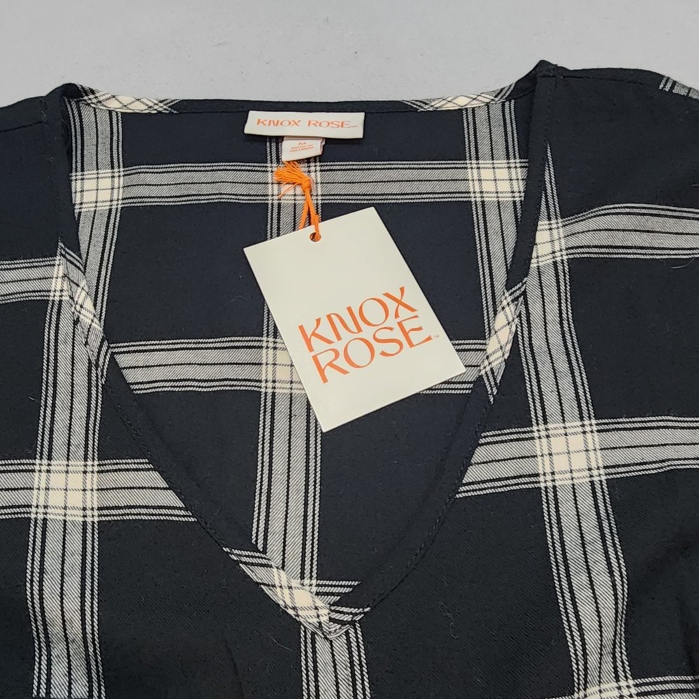 Knox Rose Black‎ & White Long Sleeve V-Neck Plaid Dress Women's Size M - NWT - Picture 4 of 6